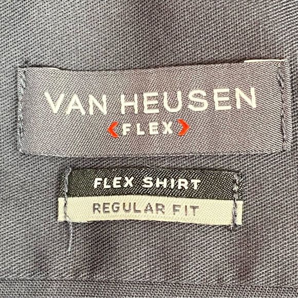 Van Heusen Mens Dark Grey Flex Regular Fit Long Sleeve Button Down Shirt  16 1/2 - Picture 8 of 11